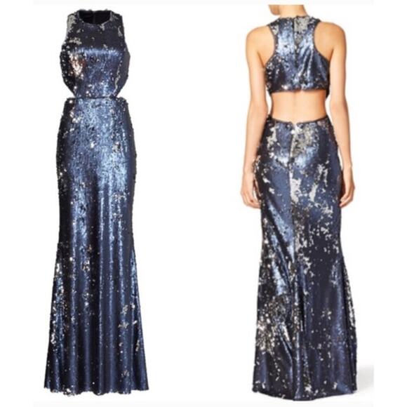 Jay Godfrey Navy Stanfield Dress Sequined Evening Prom Mermaid Gown Maxi Size 10 - Picture 1 of 12